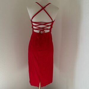 wild fable Red Lace-Up Back Midi Dress